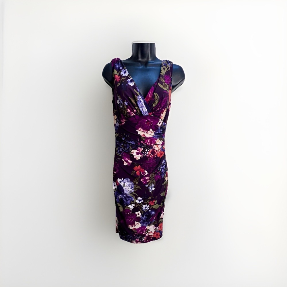 Lauren by Ralph Lauren Women's Size 2 Purple Floral Dress Dark Romantic Classic